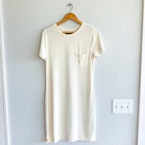 Abercrombie & Fitch Short Sleeve Raw Hem Dress Cream L